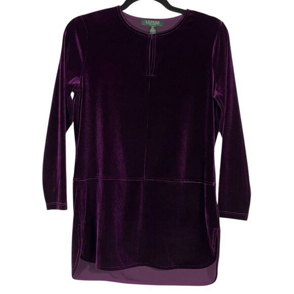 LRL Ralph Lauren Womens Velvet Tunic Sz PS Dark Purple Whimsigoth Witchy Dressy - Picture 1 of 8